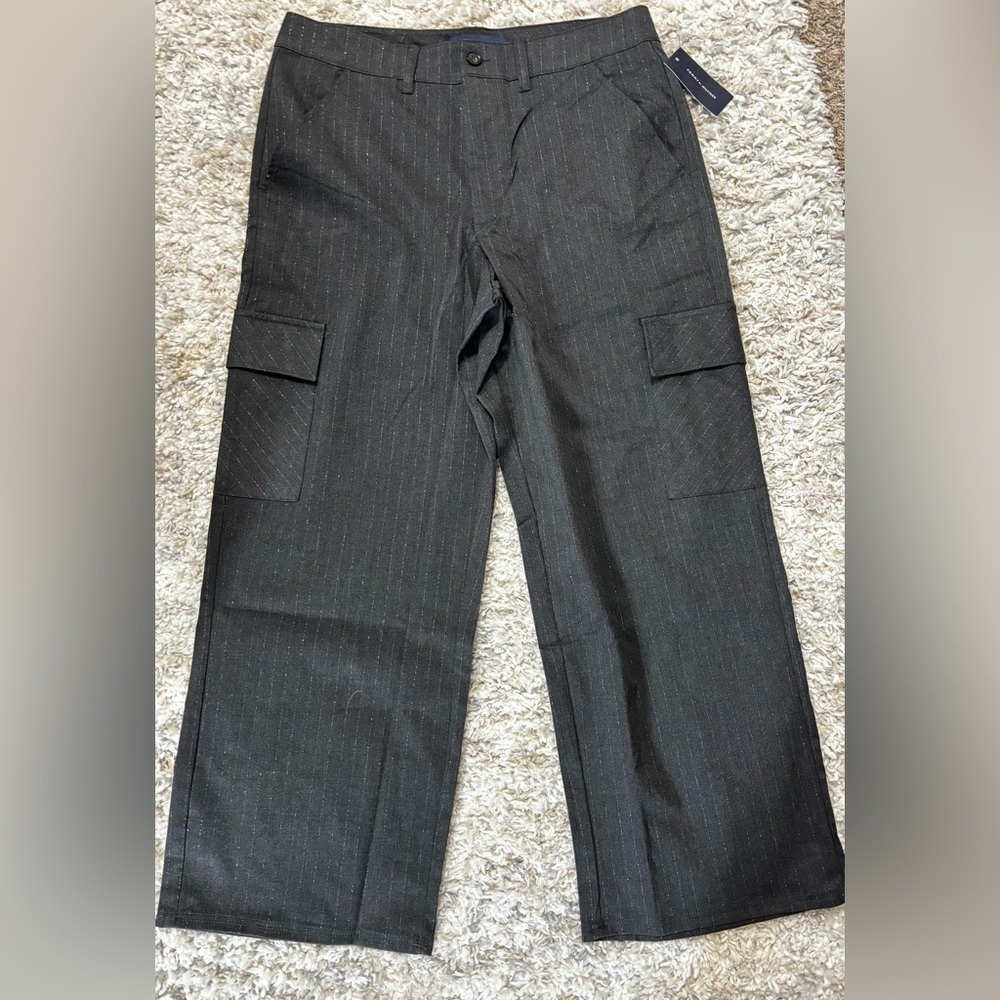Tommy‎ Hilfiger Womens 14 Metallic Pinstripe Wide Leg Cargo Pants Grey J41KN656